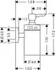 Hansgrohe Lotionenspender mit Pumpmechanismus. Zeichnung zeigt Abmessungen und Montagepunkte. Material und Form nicht spezifiziert.